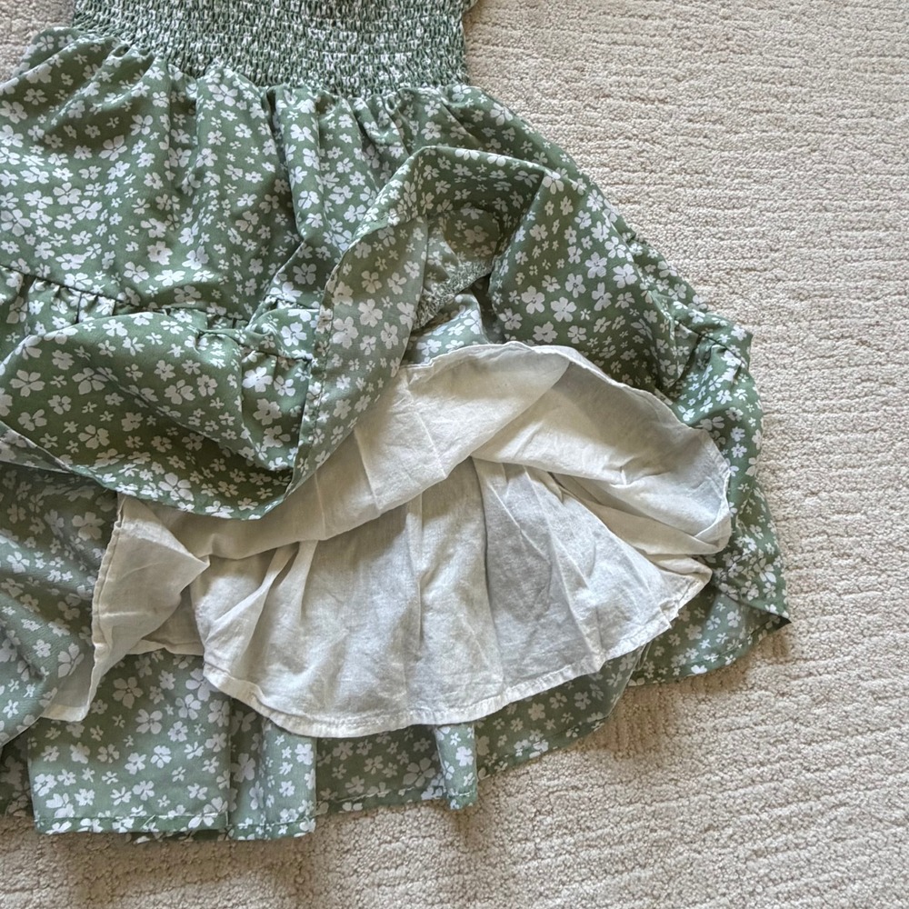 Princess Polly Green Floral Smocked Dress Puff Sleeve Milkmaid Cottagecore 4 - Picture 10 of 13